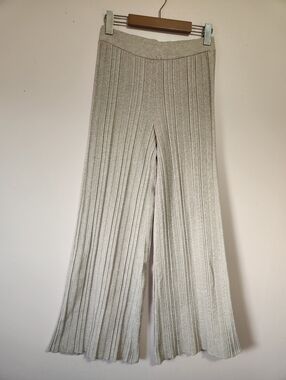 Aerie Cozy Up Cord Ribbed Sweater Wide Leg Pants Oatmeal Beige Size S EUC